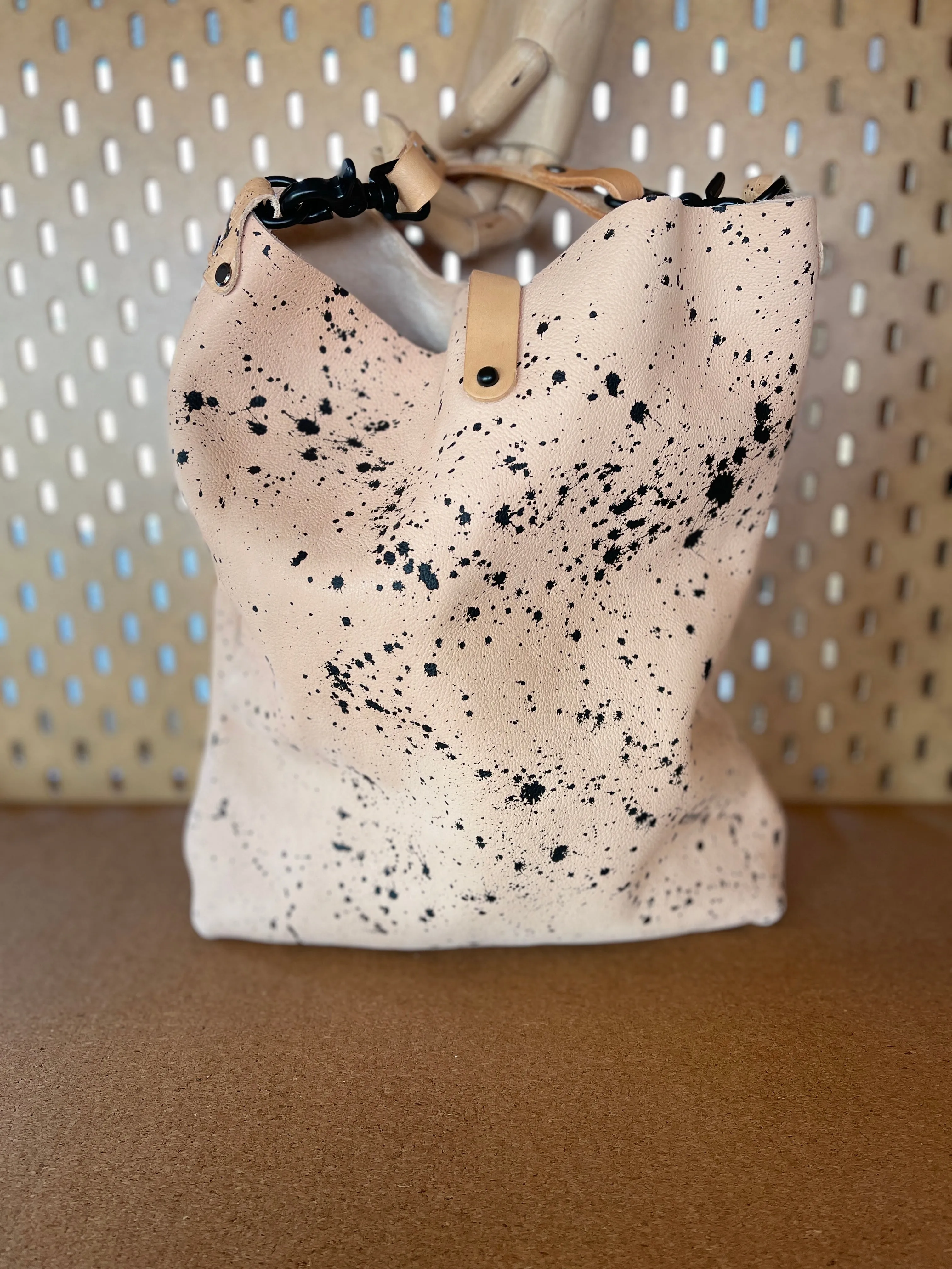 Natural Veg Tan and Black Matte Splatter Leather Crossbody Bag