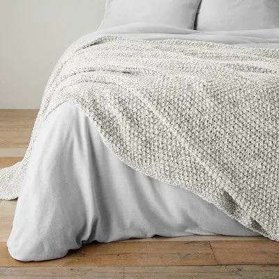 New - Full/Queen Chunky Knit Bed Blanket Marled Gray - Casaluna