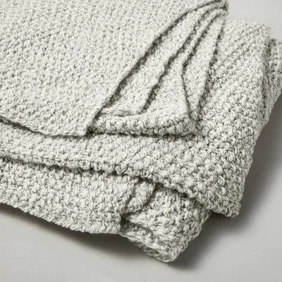 New - Full/Queen Chunky Knit Bed Blanket Marled Gray - Casaluna