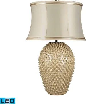 Pineville Led Table Lamp In Pearlescent Cream With Cream Faux Silk Shade