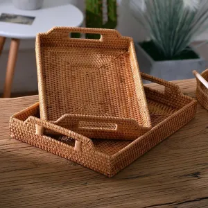 Rattan Bread Plate with Handle, Storage Baskets for Kitchen, Woven Storage Basket, Fruit Plate for Kitchen, Storage Baksets for Shelves