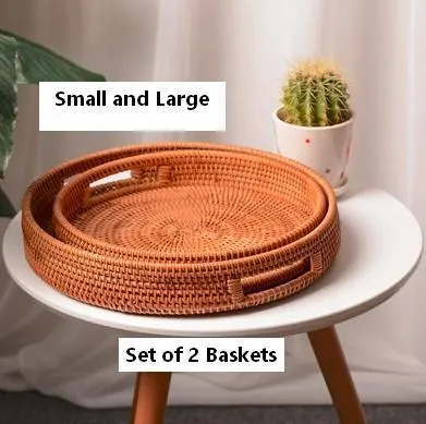 Rattan Round Basket with Handle, Storage Baskets for Kitchen, Woven Storage Baskets, Rattan Storage Basket