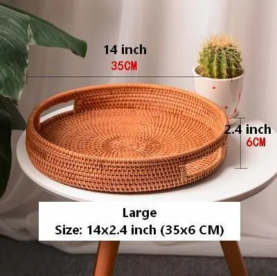 Rattan Round Basket with Handle, Storage Baskets for Kitchen, Woven Storage Baskets, Rattan Storage Basket