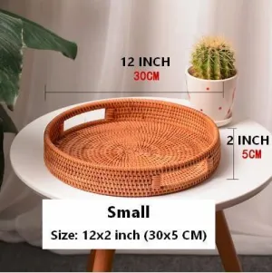 Rattan Round Basket with Handle, Storage Baskets for Kitchen, Woven Storage Baskets, Rattan Storage Basket