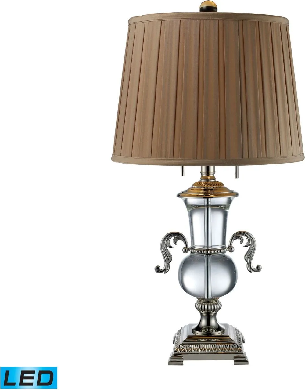 Raven 2 Light Led Table Lamp In Clear Crystal and Polished Nickel