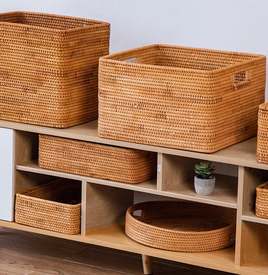 Rectangular Storage Basket for Shelves, Rattan Storage Basket for Kitchen, Storage Baskets for Bathroom, Woven Storage Baskets for Clothes