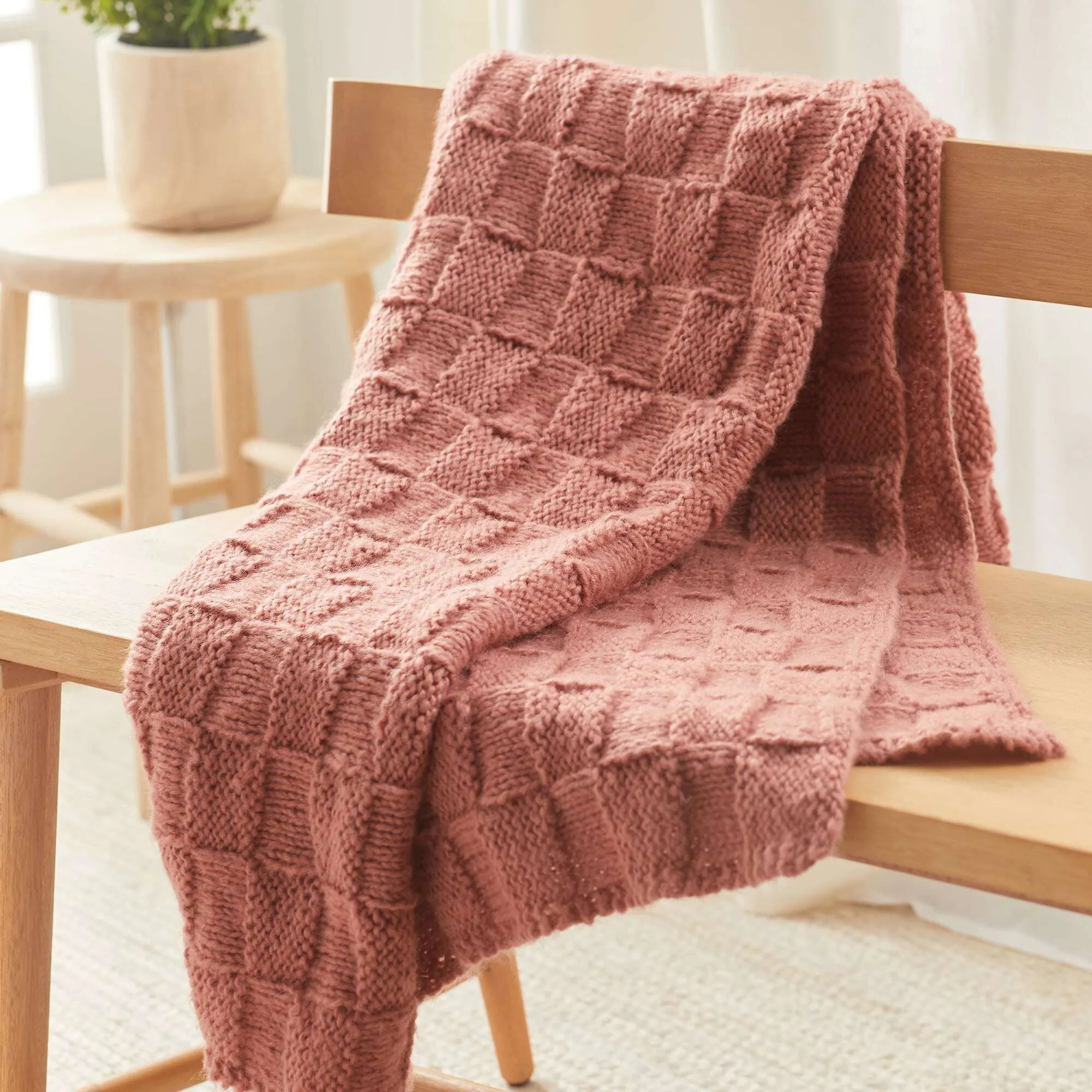 Red Heart Knit Cozy Blocks Throw