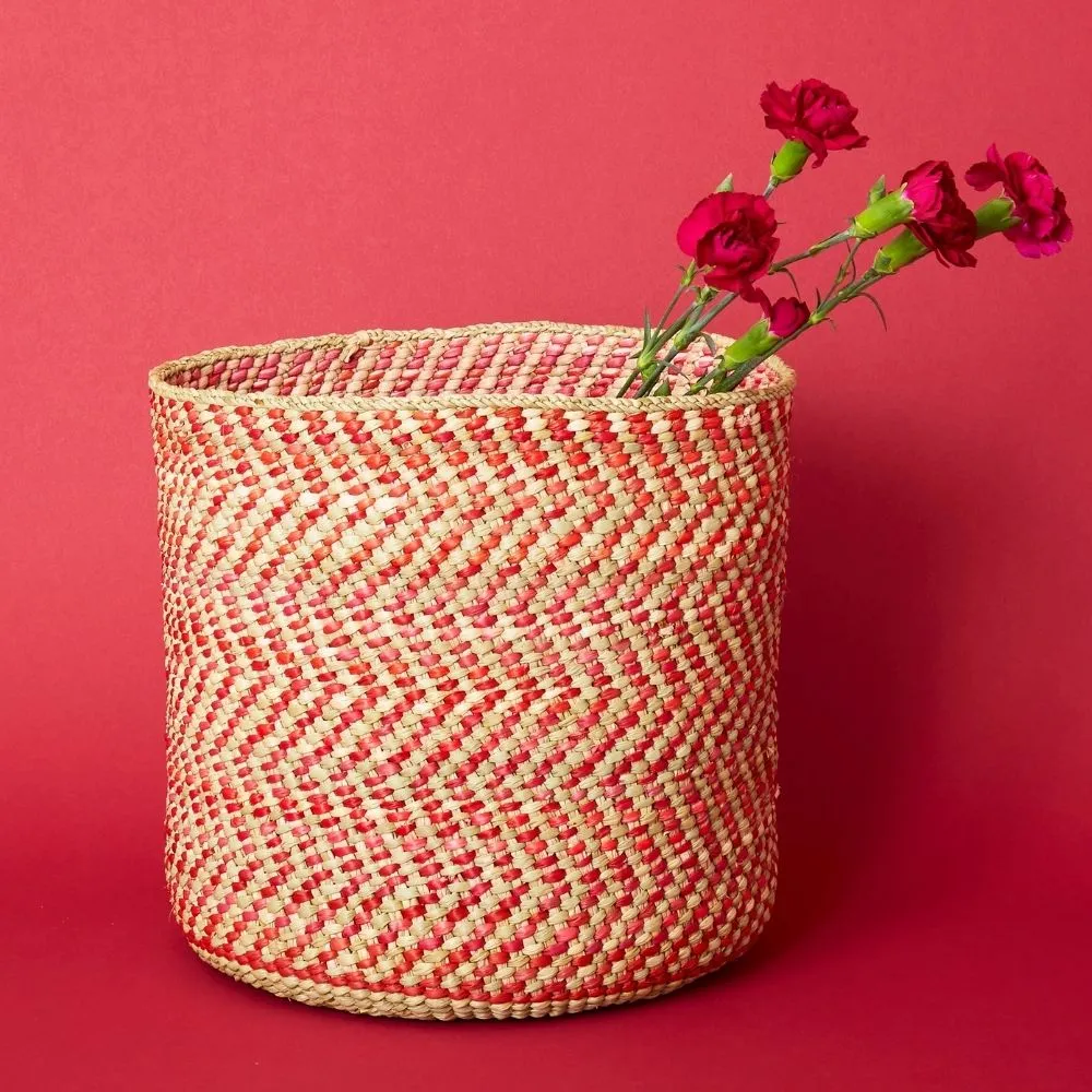 Red Iringa Basket Indoor Planter Toy Storage Woven Set