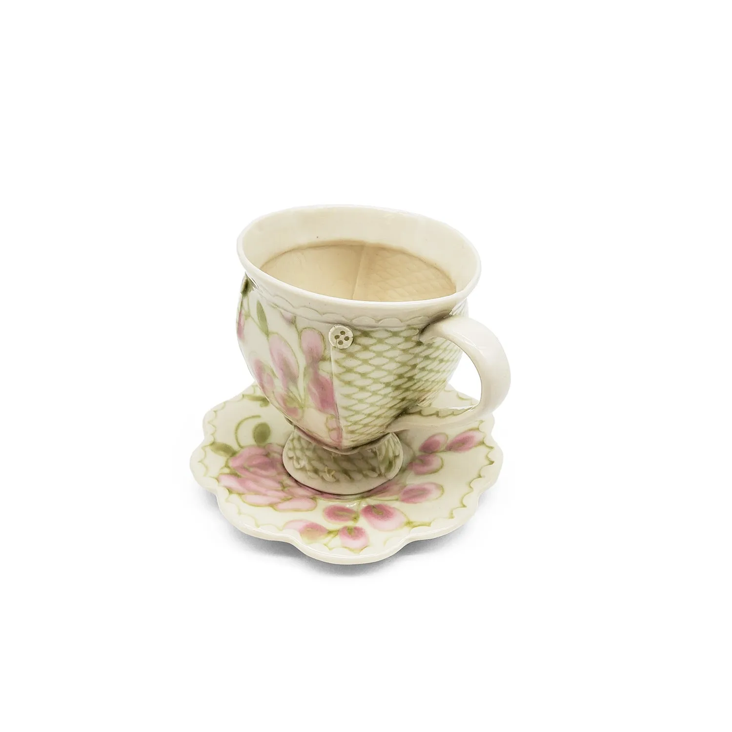 Rose and Green Teacup and Saucer