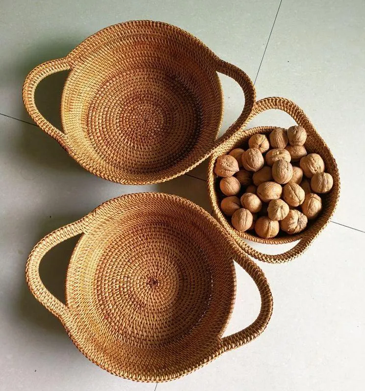 Round Storage Baskets, Storage Baskets for Shelves, Rattan Storage Basket, Woven Storage Basket for Kitchen, Set of 3