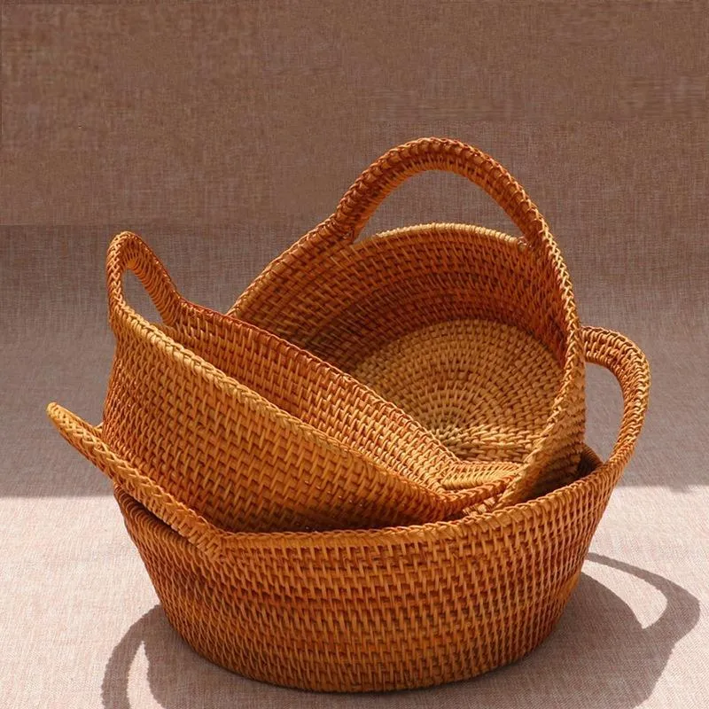 Round Storage Baskets, Storage Baskets for Shelves, Rattan Storage Basket, Woven Storage Basket for Kitchen, Set of 3