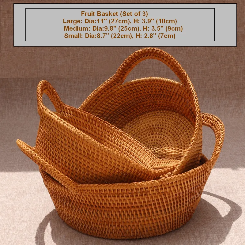 Round Storage Baskets, Storage Baskets for Shelves, Rattan Storage Basket, Woven Storage Basket for Kitchen, Set of 3