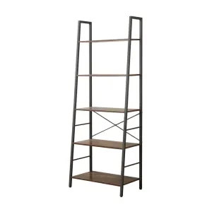 Rustic 5 Tier Shelf Unit Dark Wood & Matte Black