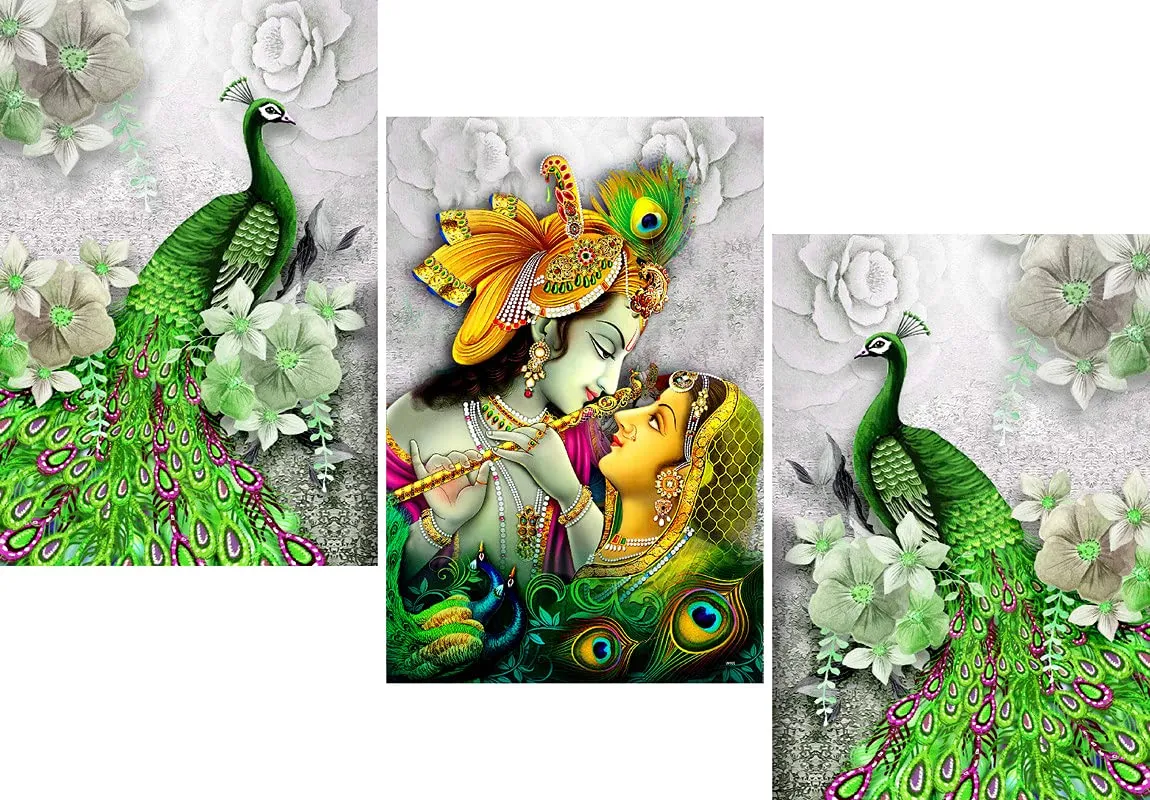 SAF paintings Set of 3 Radhe Krishna UV Textured Home Decorative Gift Item Painting 36 Inch X 18 Inch