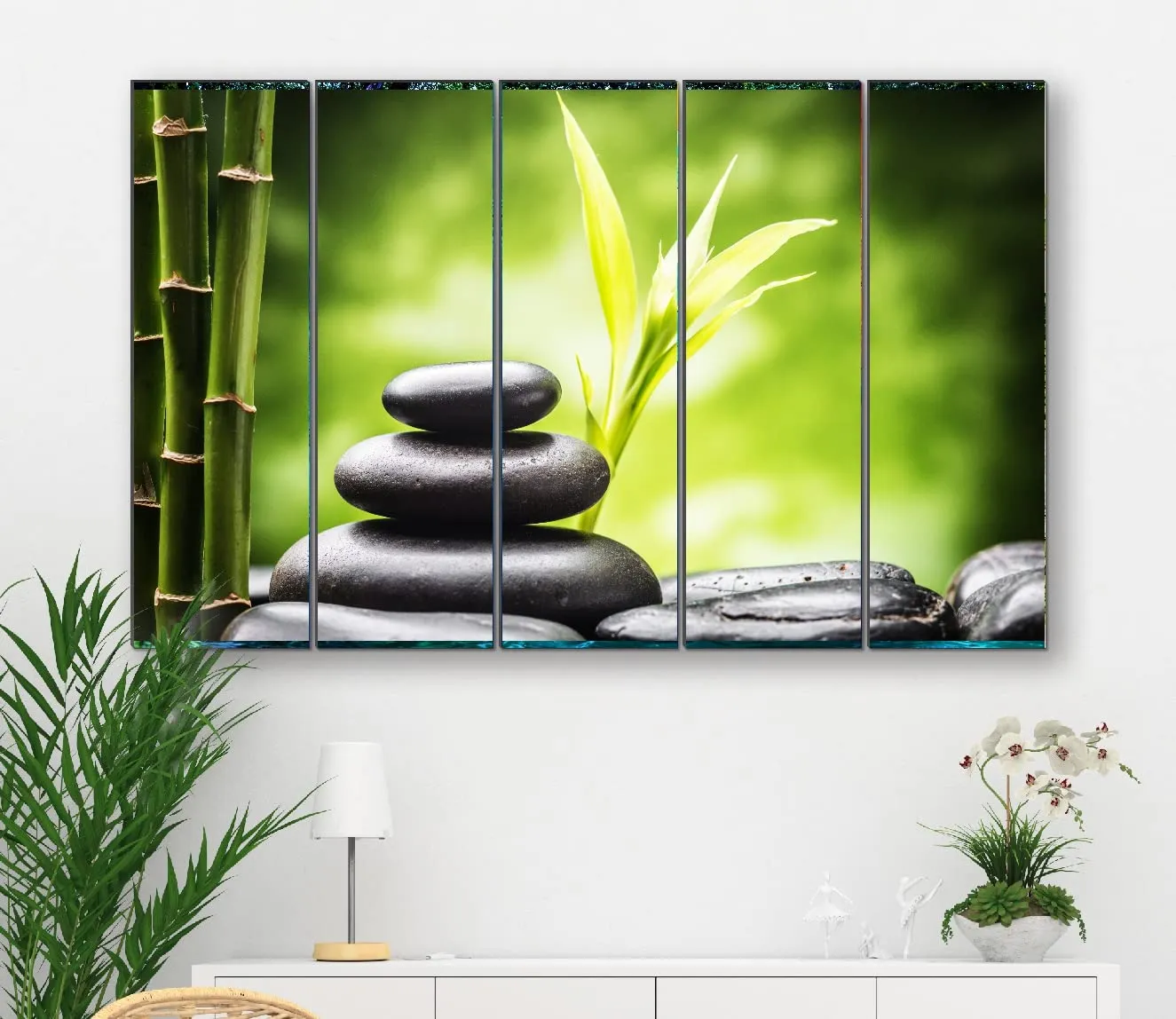 SAF paintings Set of 5 Bamboo nature modern art 6MM MDF large Premium Panel wall painting 24 Inch x 40 Inch SANFLL35103