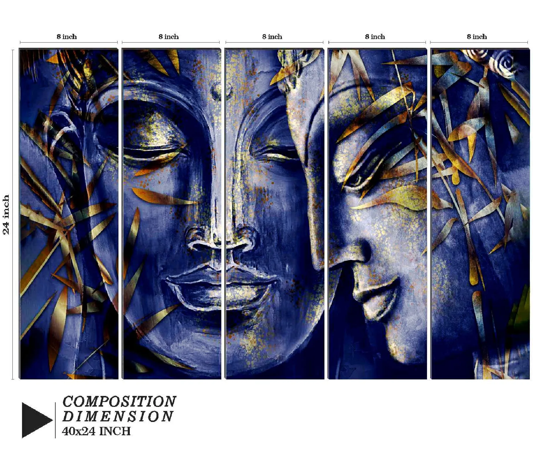 SAF paintings Set of 5 Buddha religious modern art 6MM MDF large Premium Panel wall painting 24 Inch x 40 Inch SANFLL35065