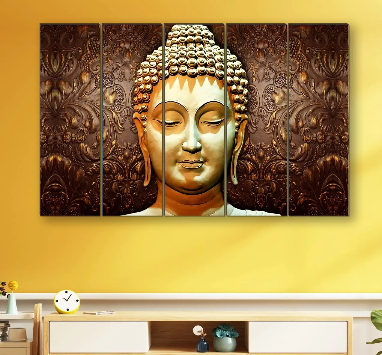 SAF paintings Set of 5 Buddha religious modern art 6MM MDF large Premium Panel wall painting 24 Inch x 40 Inch SANFLL35124