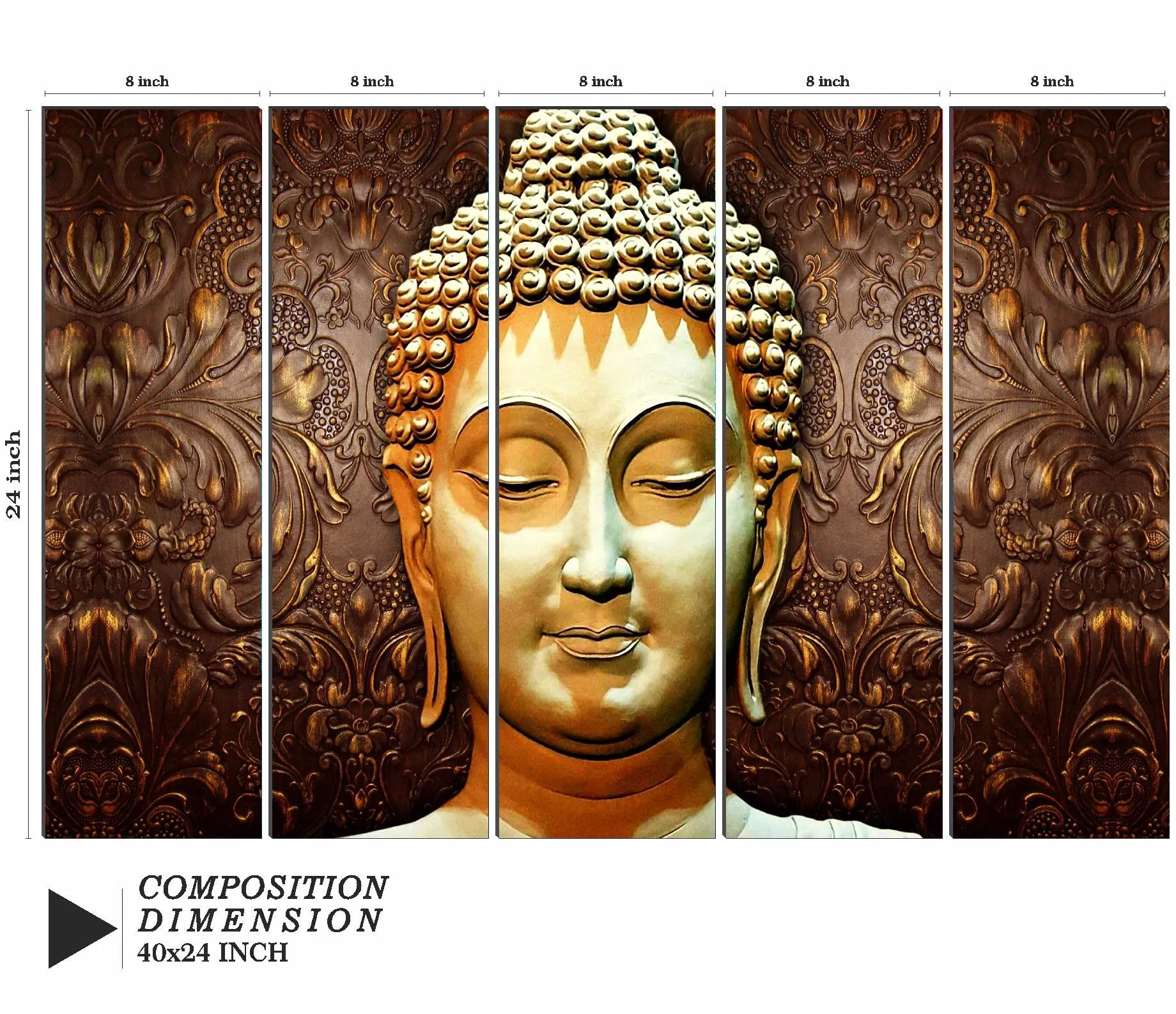 SAF paintings Set of 5 Buddha religious modern art 6MM MDF large Premium Panel wall painting 24 Inch x 40 Inch SANFLL35124