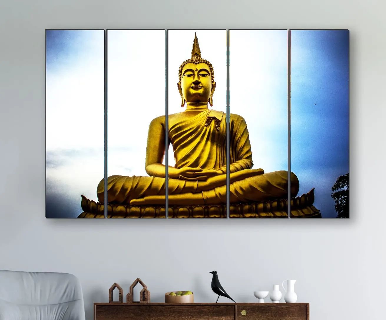 SAF paintings Set of 5 Buddha religious modern art 6MM MDF large Premium Panel wall painting 24 Inch x 40 Inch SANFLL35136