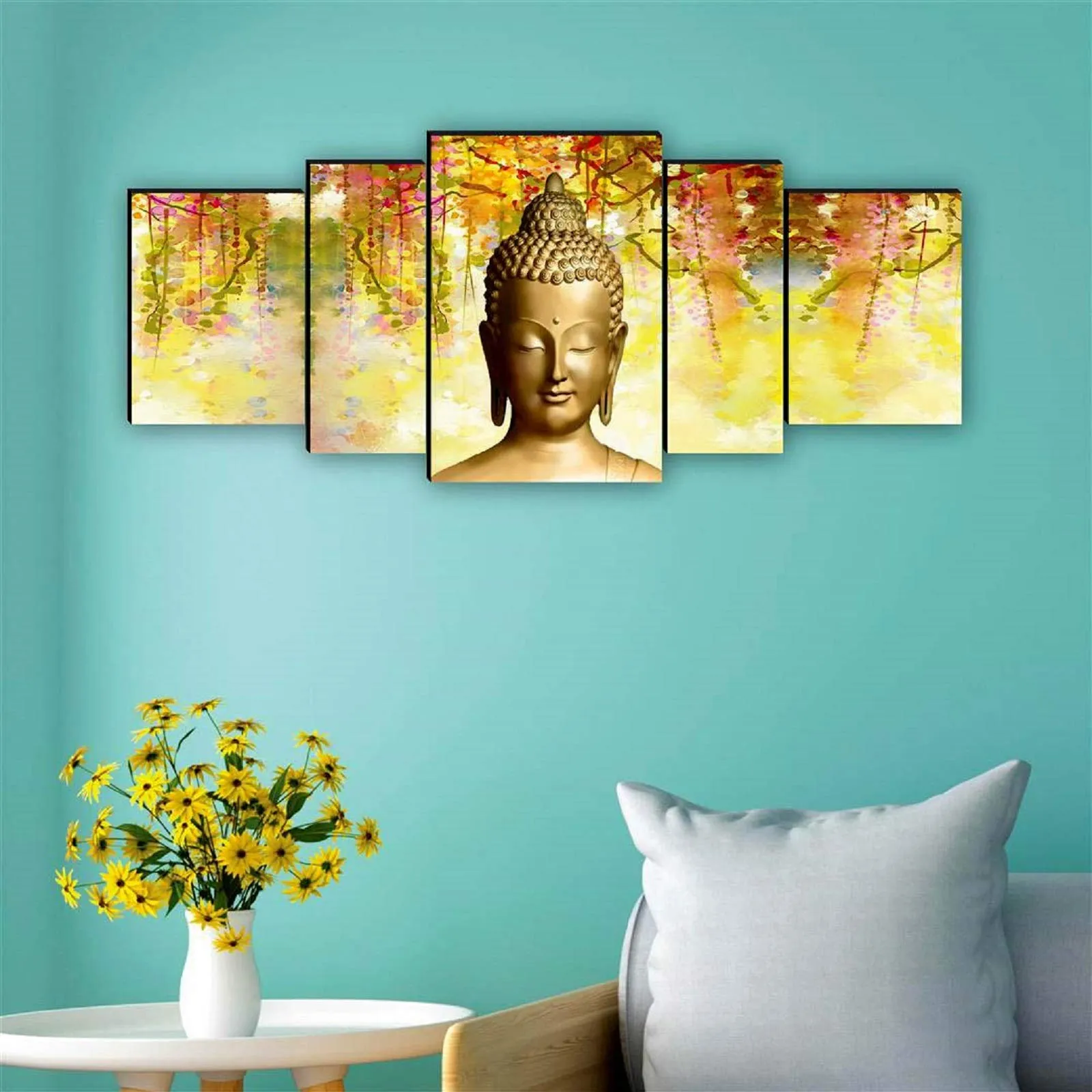 SAF paintings Set of 5 Buddha UV Textured Home Decorative Gift Item MDF Panel Painting 18 Inch X 42 Inch SANFPNL31221