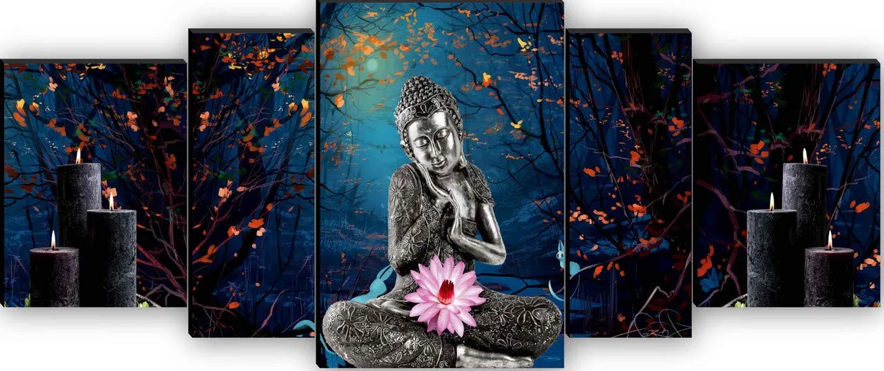 SAF paintings Set of 5 Buddha UV Textured Home Decorative Gift Item MDF Panel Painting 18 Inch X 42 Inch SANFPNL31222