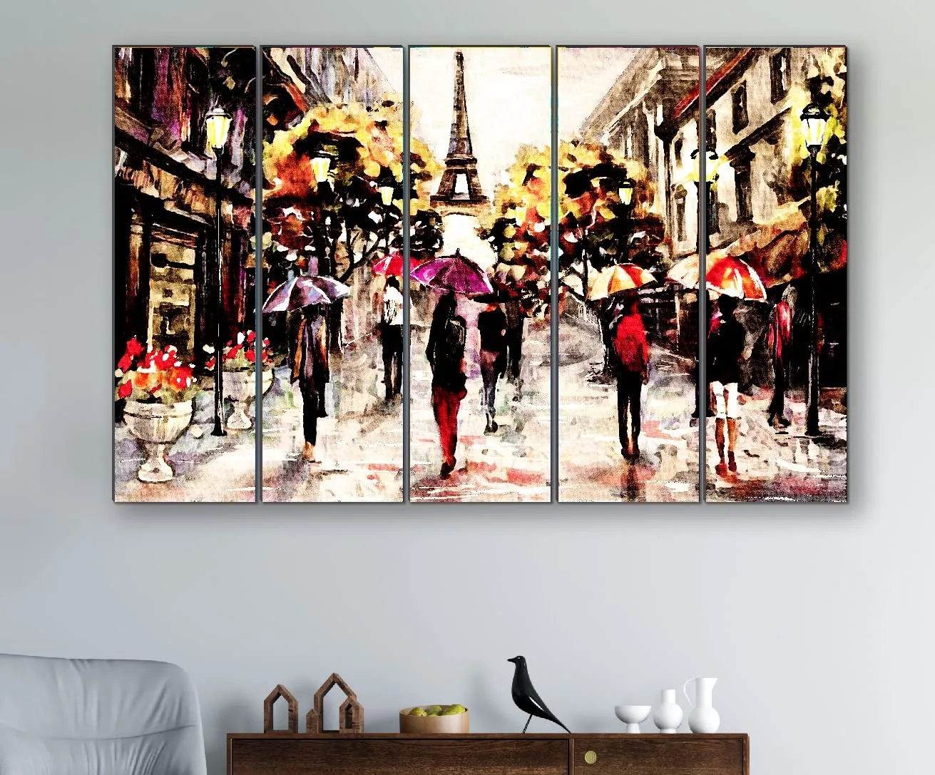 SAF paintings Set of 5 Eiffle tower modern art 6MM MDF large Premium Panel wall painting 24 Inch x 40 Inch SANFLL35107