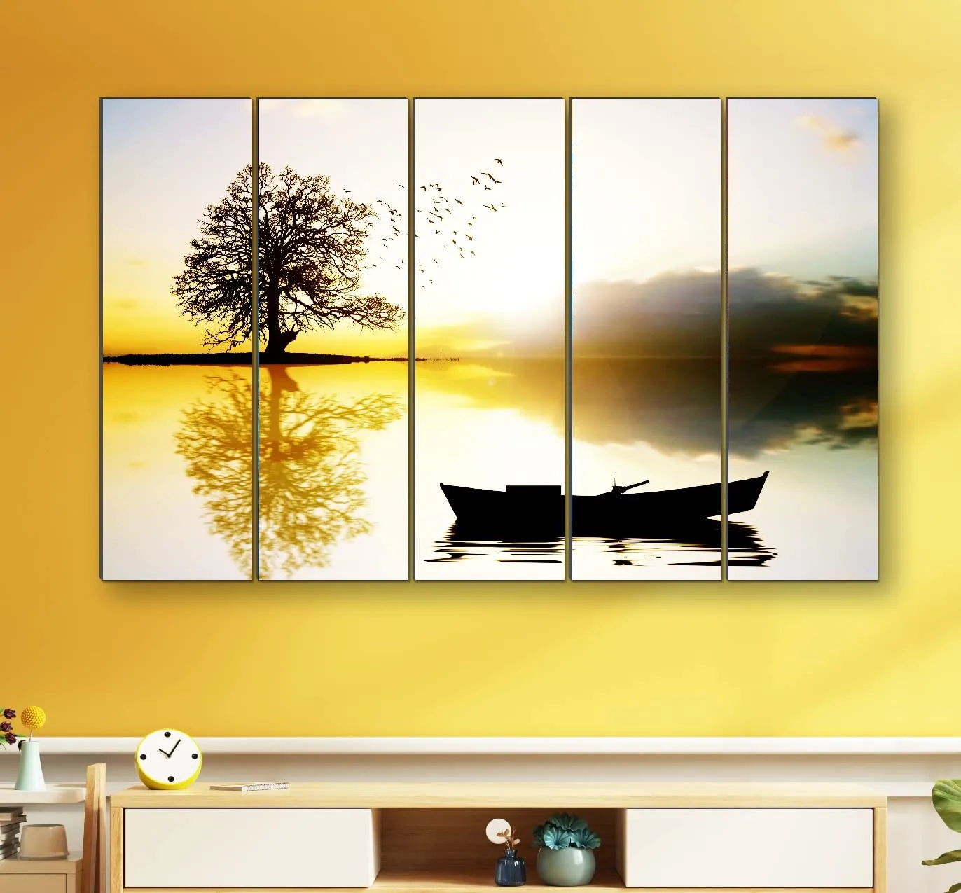 SAF paintings Set of 5 nature scenery modern art 6MM MDF large Premium Panel wall painting 24 Inch x 40 Inch SANFLL35090