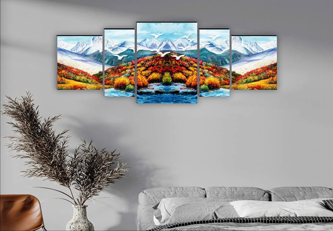 SAF paintings Set of 5 Nature scenery UV Textured Home Decorative Gift Item large Panel Painting 42 Inch X 18 Inch SANFPNL31148