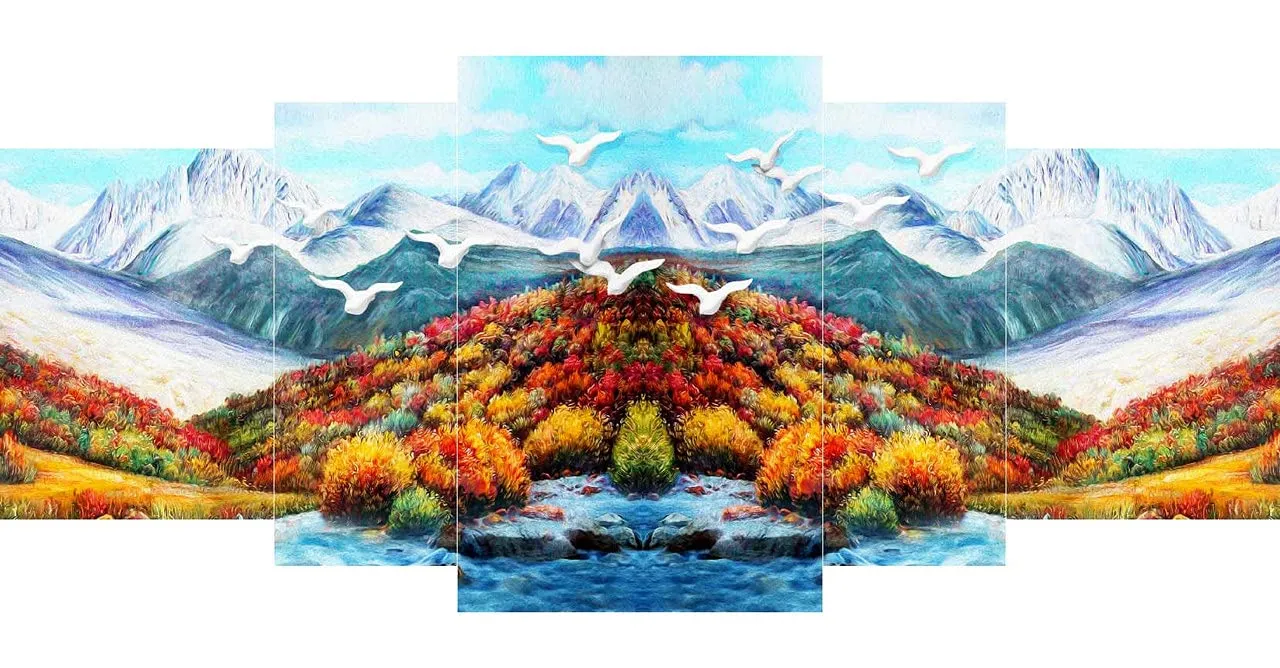 SAF paintings Set of 5 Nature scenery UV Textured Home Decorative Gift Item large Panel Painting 42 Inch X 18 Inch SANFPNL31148