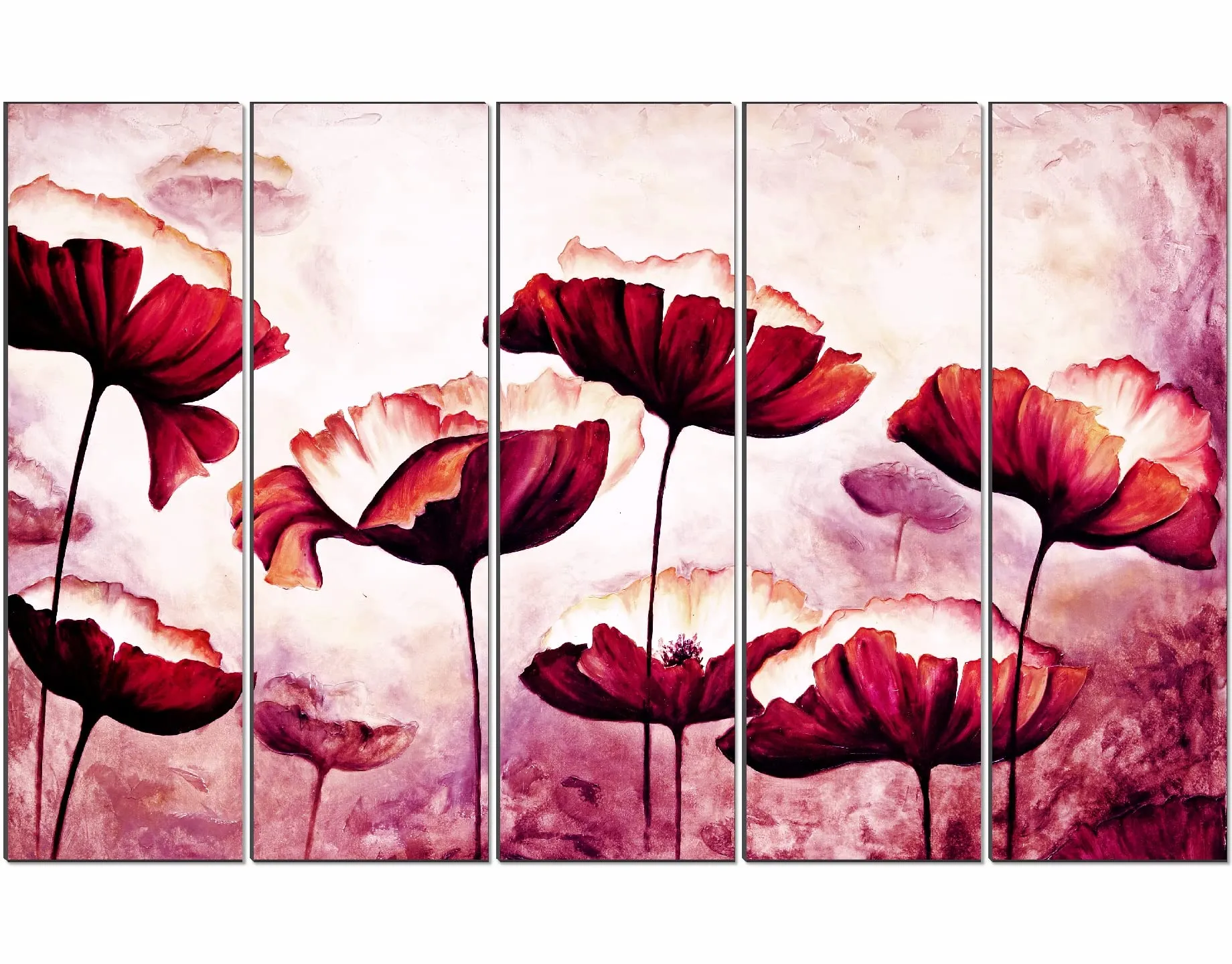 SAF paintings Set of 5 Pink rose Flower modern art 6MM MDF large Premium Panel wall painting 24 Inch x 40 Inch SANFLL35108