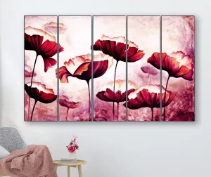 SAF paintings Set of 5 Pink rose Flower modern art 6MM MDF large Premium Panel wall painting 24 Inch x 40 Inch SANFLL35108