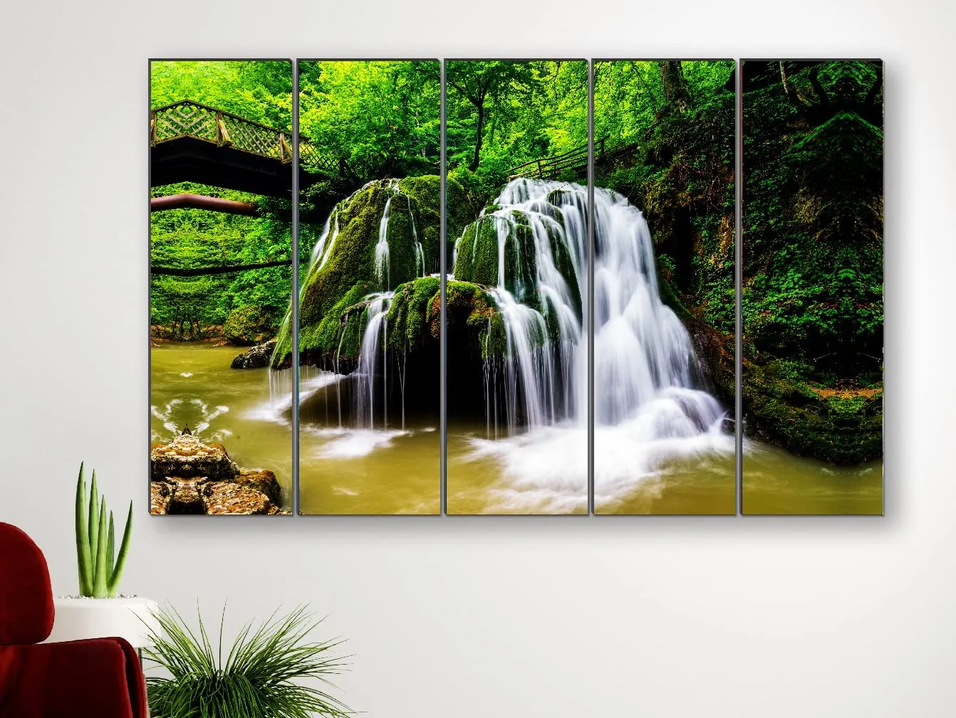 SAF paintings Set of 5 Waterfall nature modern art 6MM MDF large Premium Panel wall painting 24 Inch x 40 Inch SANFLL35132