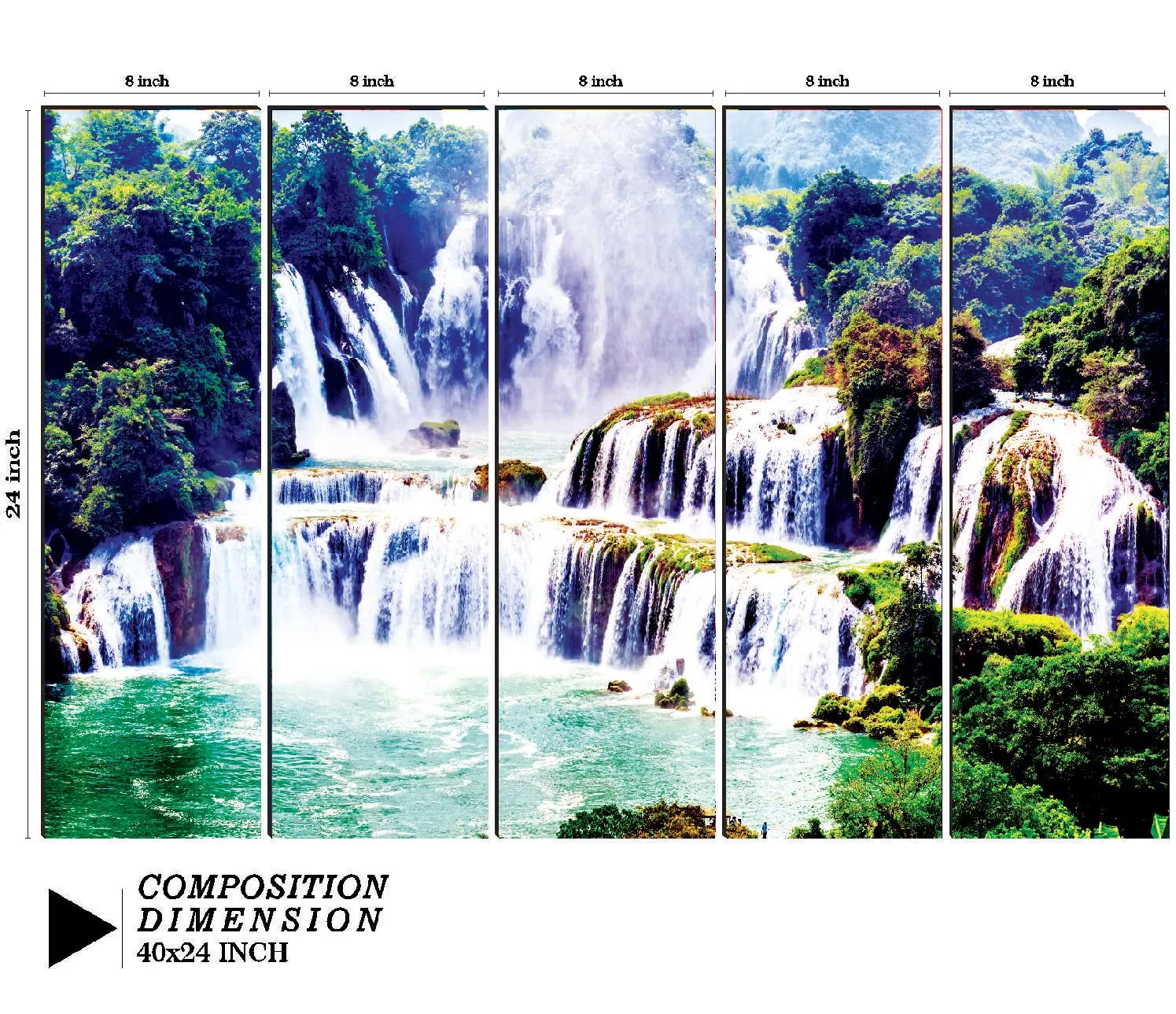 SAF paintings Set of 5 Waterfall nature modern art 6MM MDF large Premium Panel wall painting 24 Inch x 40 Inch SANFLL35144