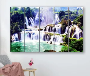 SAF paintings Set of 5 Waterfall nature modern art 6MM MDF large Premium Panel wall painting 24 Inch x 40 Inch SANFLL35144