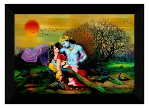 SAF Radha Krishna UV Textured Digital Reprint Home Decorative Gift Item Framed Painting 14 Inch X 20 Inch SANFM30951