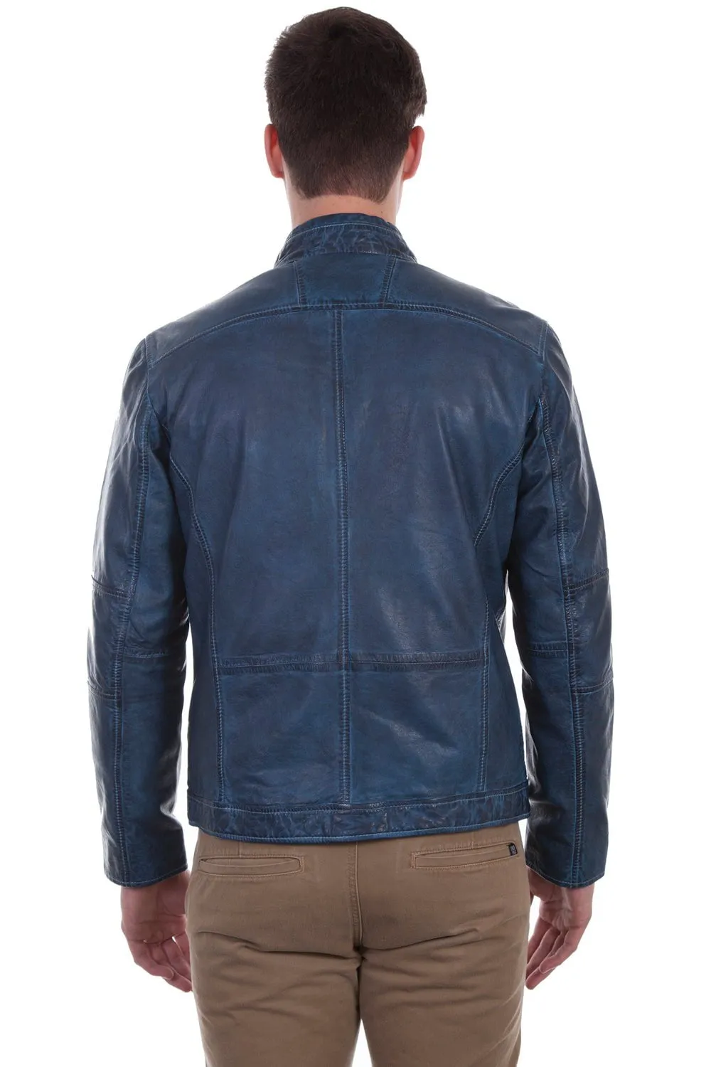 Scully Mens Denim Lamb Cafe Racer Jacket XLT