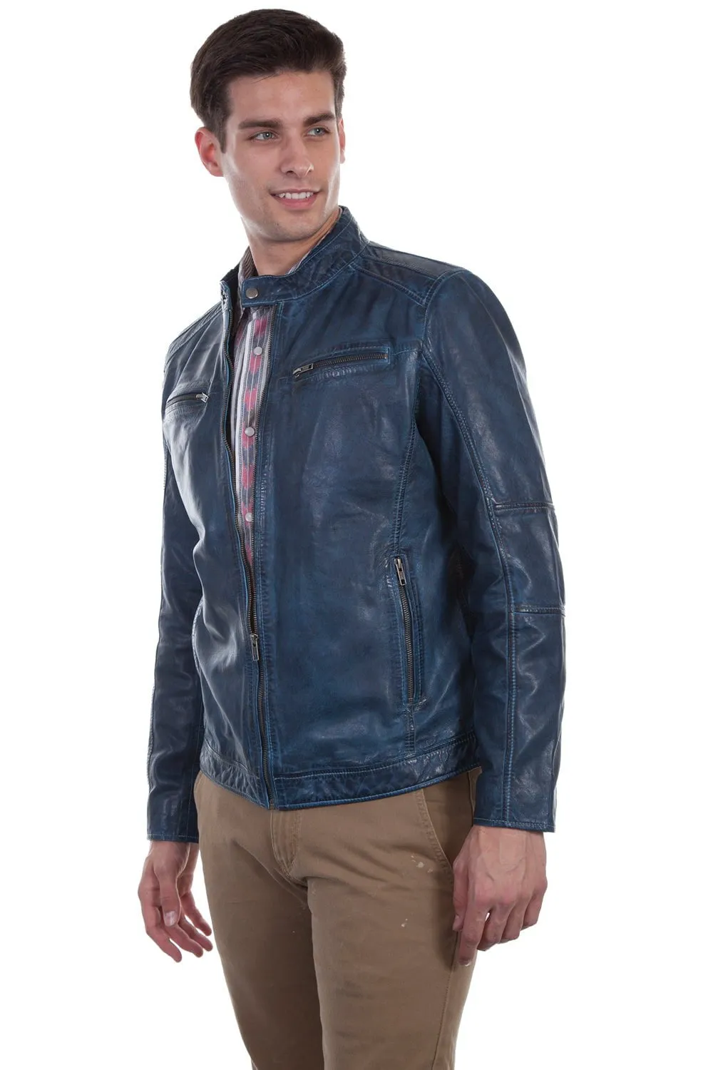 Scully Mens Denim Lamb Cafe Racer Jacket XLT