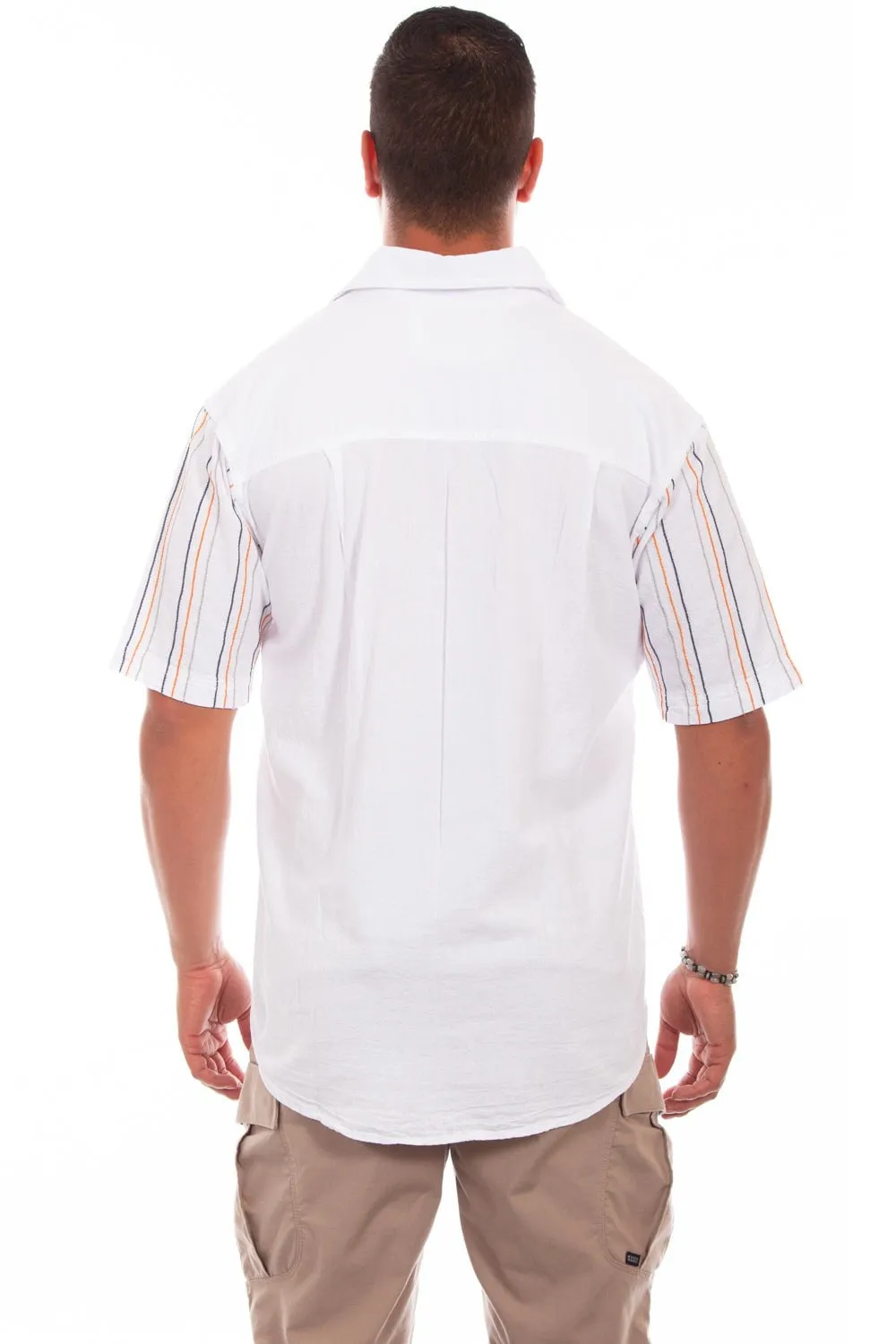 Scully Mens White 100% Cotton Quartz Stripe S/S Shirt