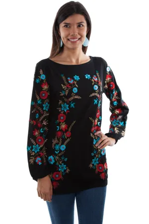 Scully Womens Black Viscose Multi-Floral L/S Tunic