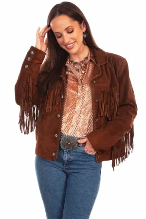 Scully Womens Cowgirl Fringe Cafe Brown Leather Leather Jacket S