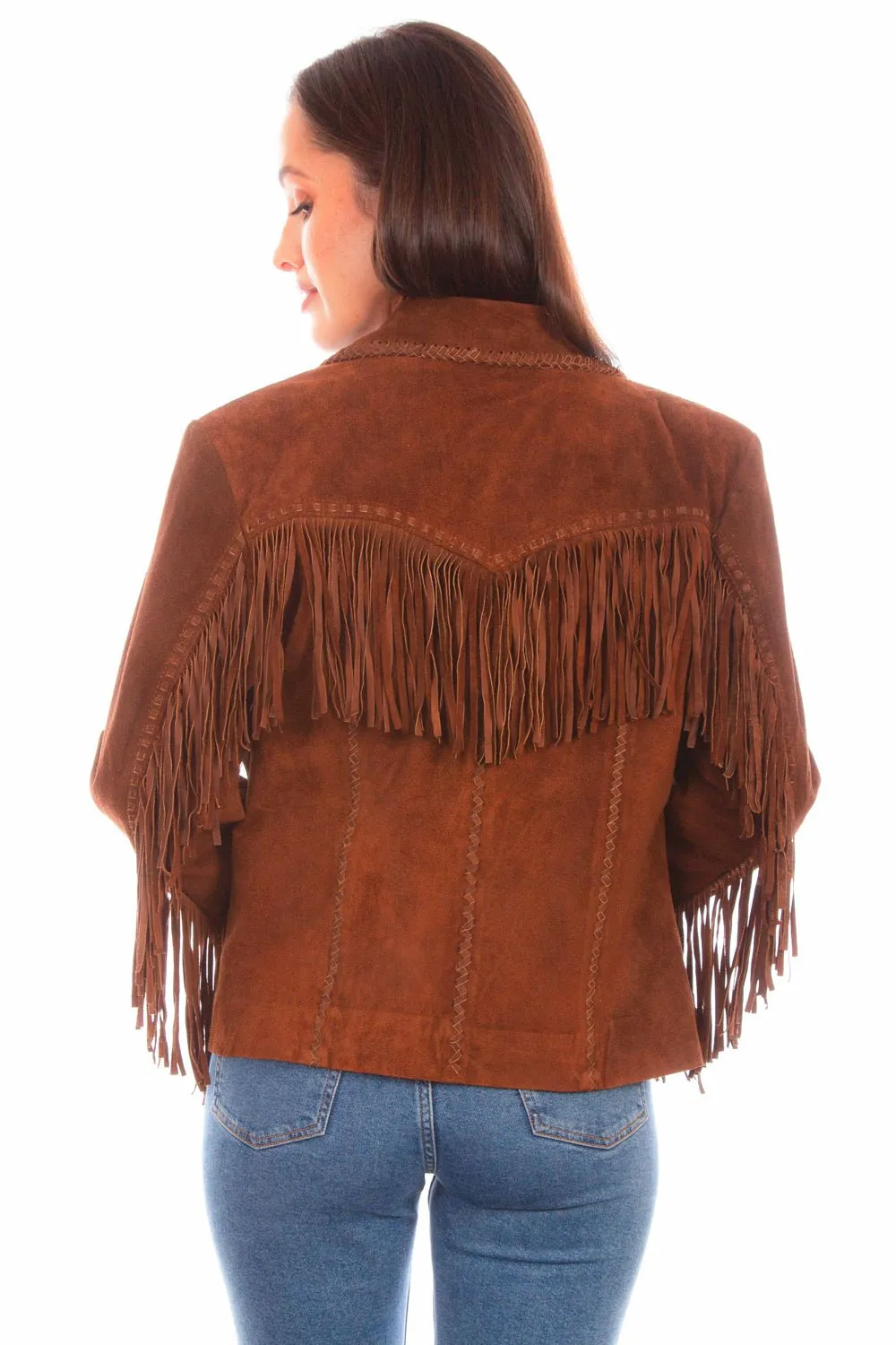 Scully Womens Cowgirl Fringe Cafe Brown Leather Leather Jacket S