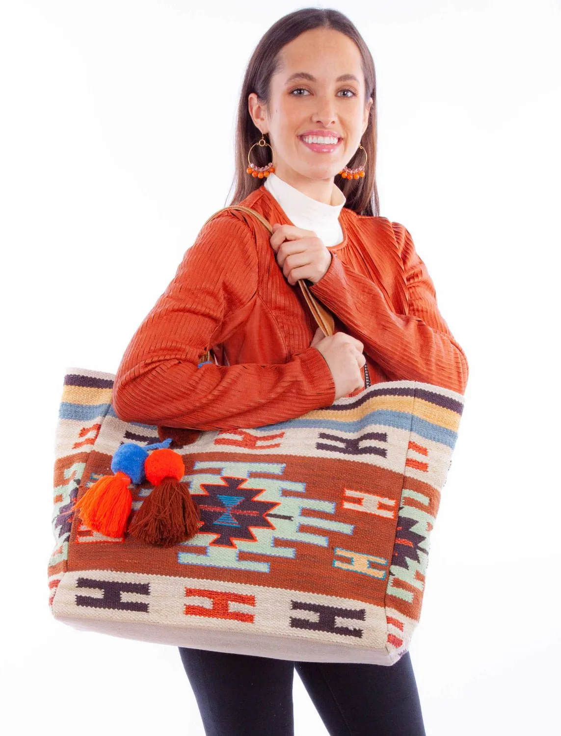 Scully Womens Southwestern Blanket Multi-Color Wool Shoulder Tote Bag