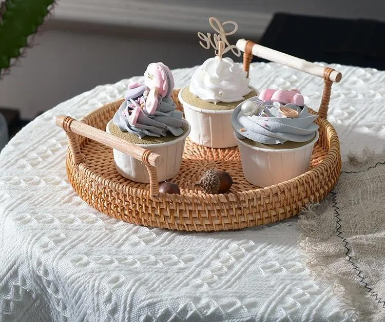 Small Rattan Storage Basket, Fruit Basket, Round Storage Basket with Handle, Kitchen Storage Baskets, Woven Storage Baskets