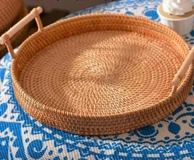 Small Rattan Storage Basket, Fruit Basket, Round Storage Basket with Handle, Kitchen Storage Baskets, Woven Storage Baskets