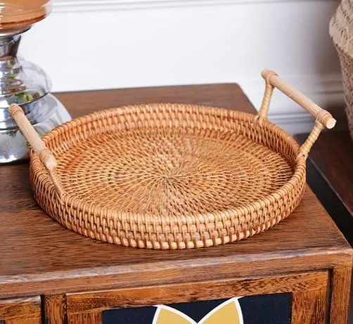 Small Rattan Storage Basket, Fruit Basket, Round Storage Basket with Handle, Kitchen Storage Baskets, Woven Storage Baskets