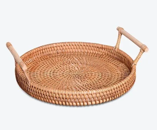 Small Rattan Storage Basket, Fruit Basket, Round Storage Basket with Handle, Kitchen Storage Baskets, Woven Storage Baskets