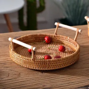 Small Rattan Storage Basket, Fruit Basket, Round Storage Basket with Handle, Kitchen Storage Baskets, Woven Storage Baskets