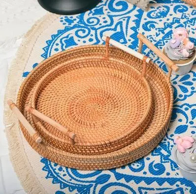 Small Rattan Storage Basket, Fruit Basket, Round Storage Basket with Handle, Kitchen Storage Baskets, Woven Storage Baskets