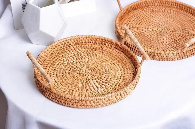 Small Rattan Storage Basket, Fruit Basket, Round Storage Basket with Handle, Kitchen Storage Baskets, Woven Storage Baskets