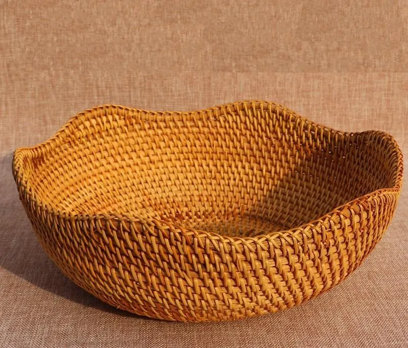 Small Round Storage Basket, Woven Rattan Basket, Fruit Basket for Kitchen, Storage Basket for Dining Room